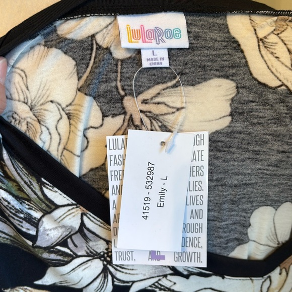 Lularoe Emily Floral Rose Print Long Sleeve T Shirt Dress Black Cream Brown NWT - Picture 9 of 10